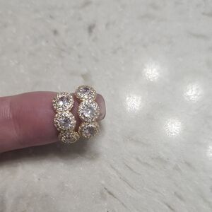 925 Gold-Tone Crystal Hoop Earrings - Sparkling Clear Stones